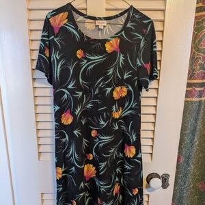 LuLaRoe Black Dress with Floral Design, Carly swing dress